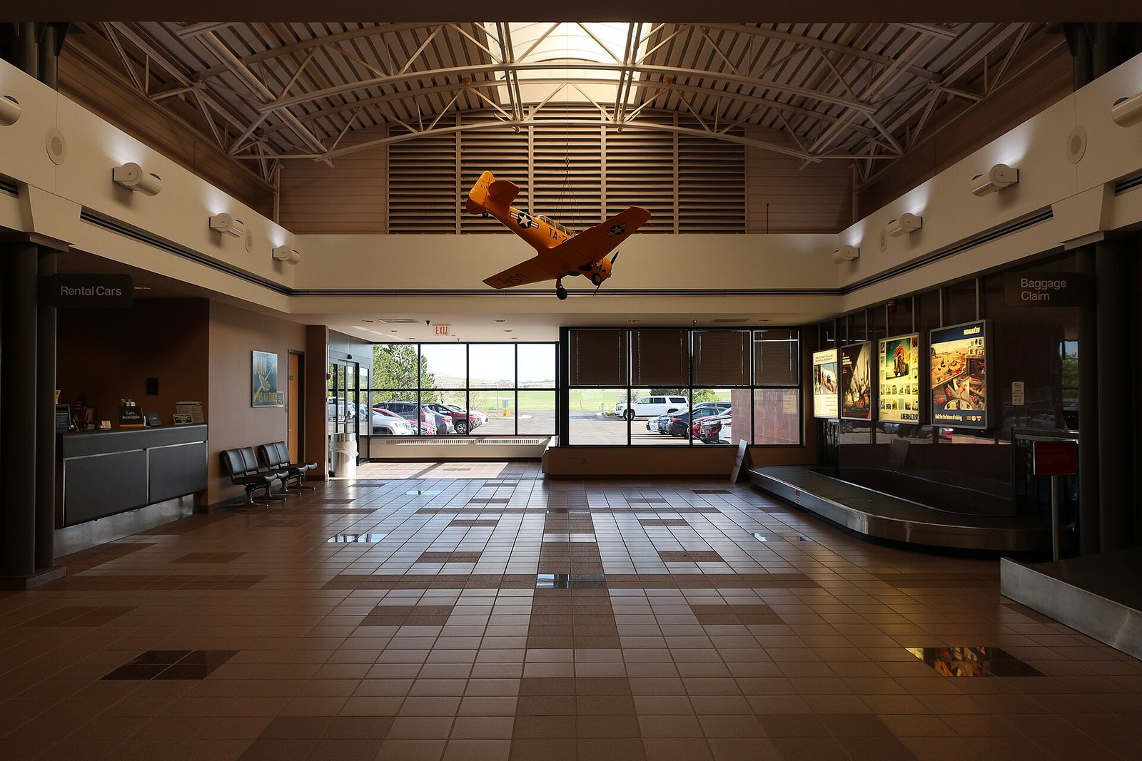Airport terminal interior with passenger concourse