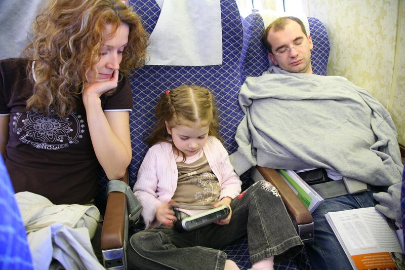 Family traveling together at an airport