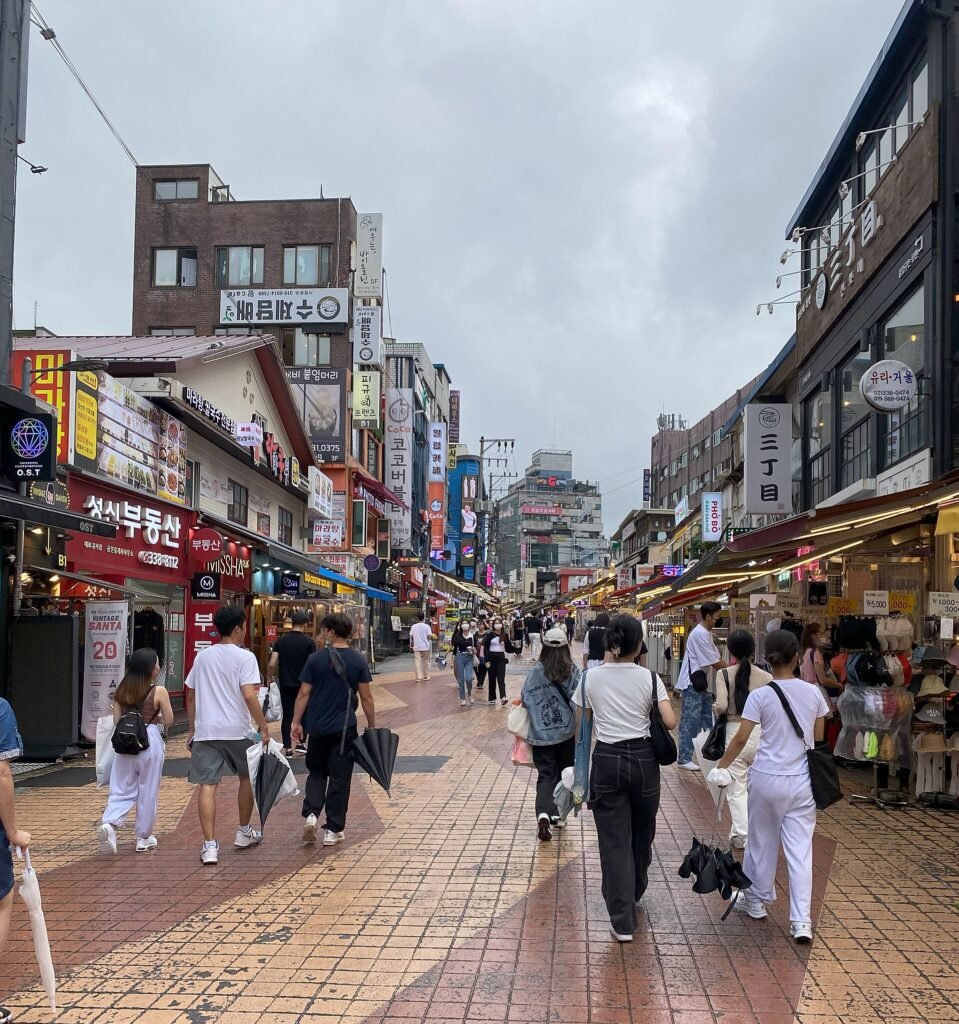 Busy street in Hongdae, Seoul