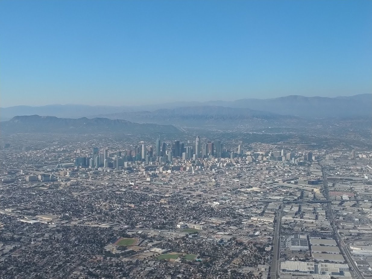 Los Angeles skyline viewed from a flight