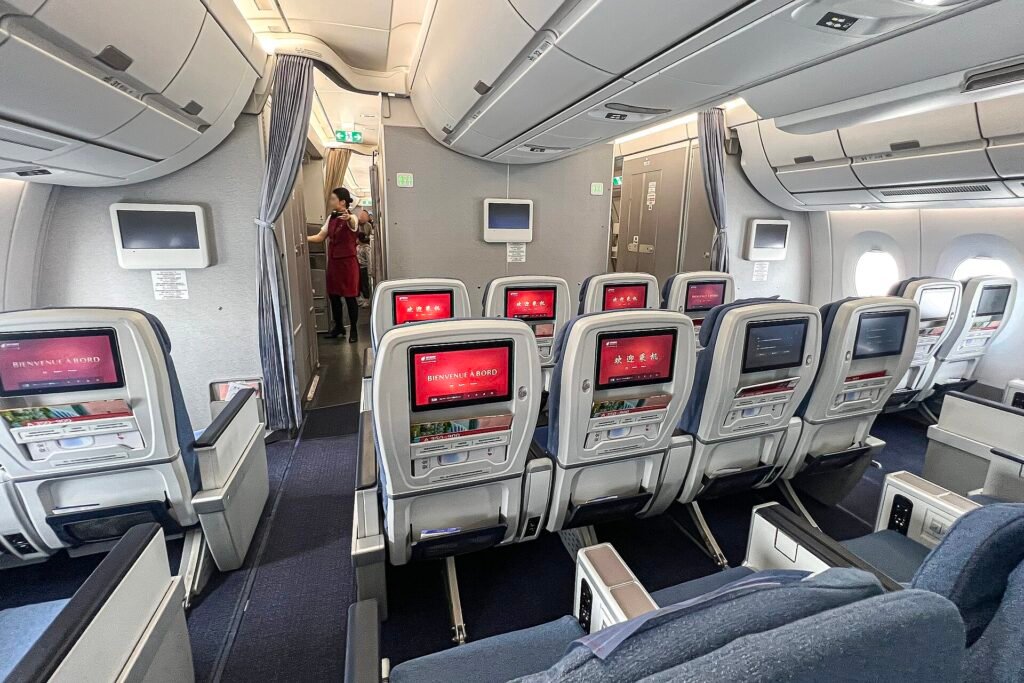 Premium economy cabin on an Airbus A350