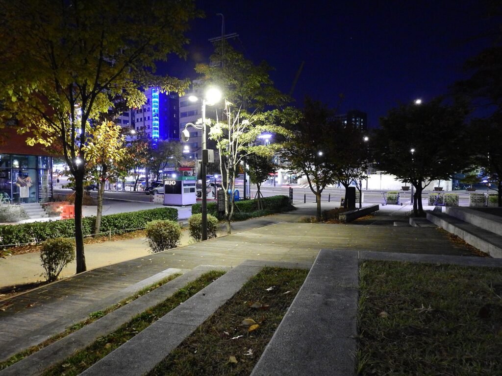 Sinchon district in Seoul at night